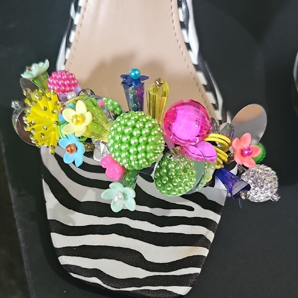 Betsey Johnson Blue and Green Embellished Zebra-Accent Heels - Picture 7 of 12